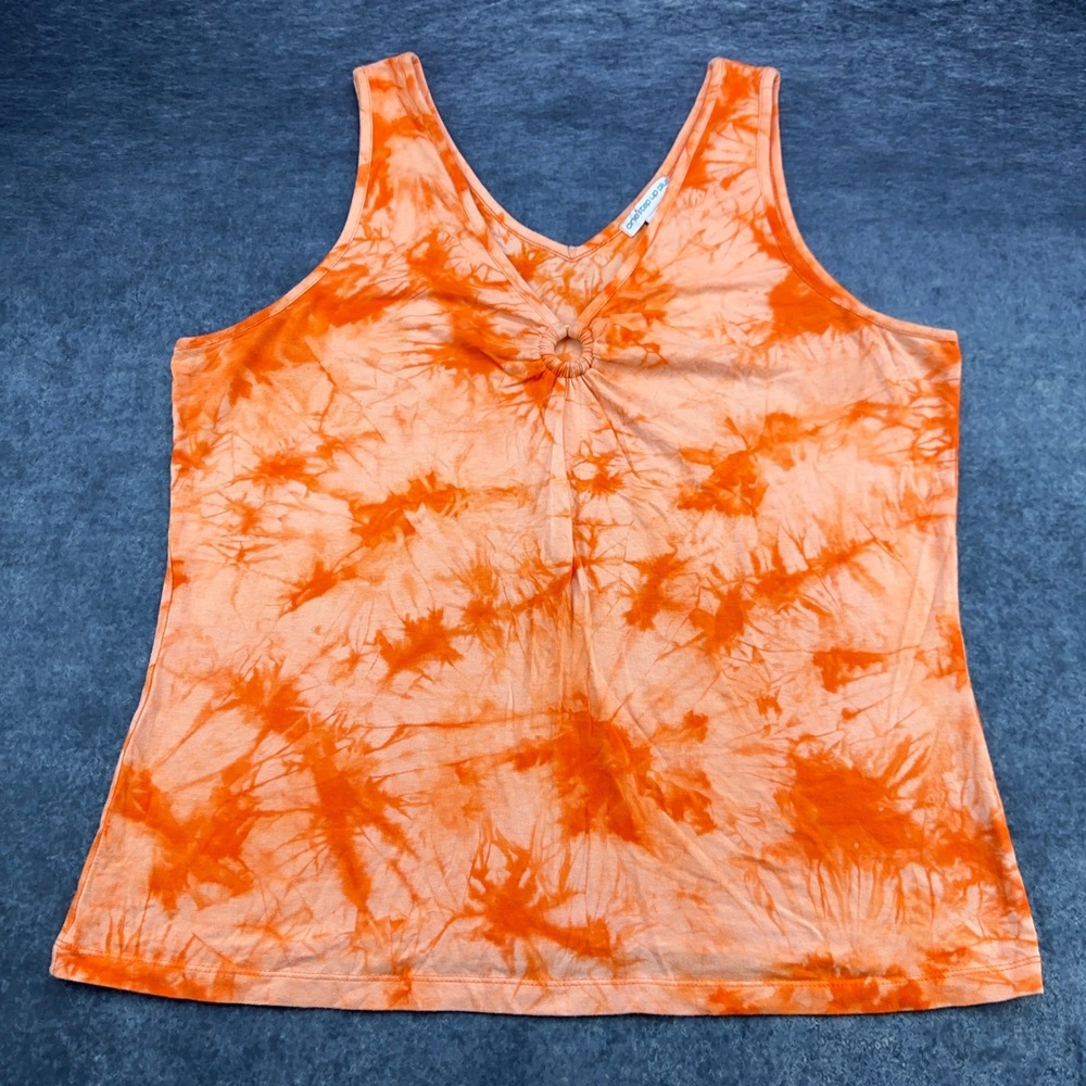 One Step Up Plus Orange Tie Dye O-Ring Tank Top 3X Sleeveless Cotton Blend‎